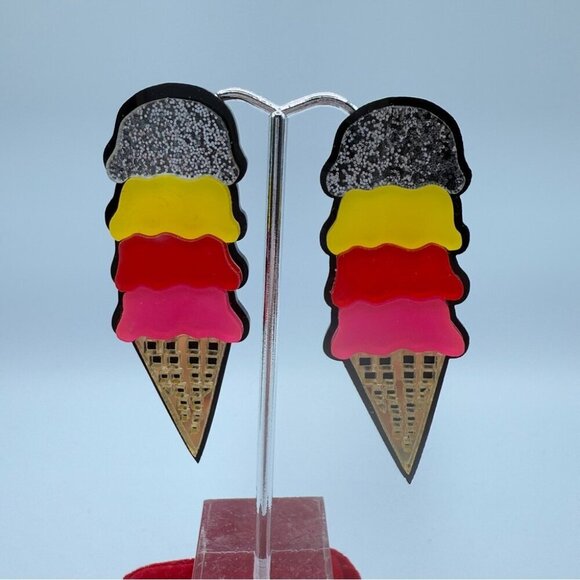 Colorful Ice Cream Cone Earrings - Pierced - Picture 4 of 7